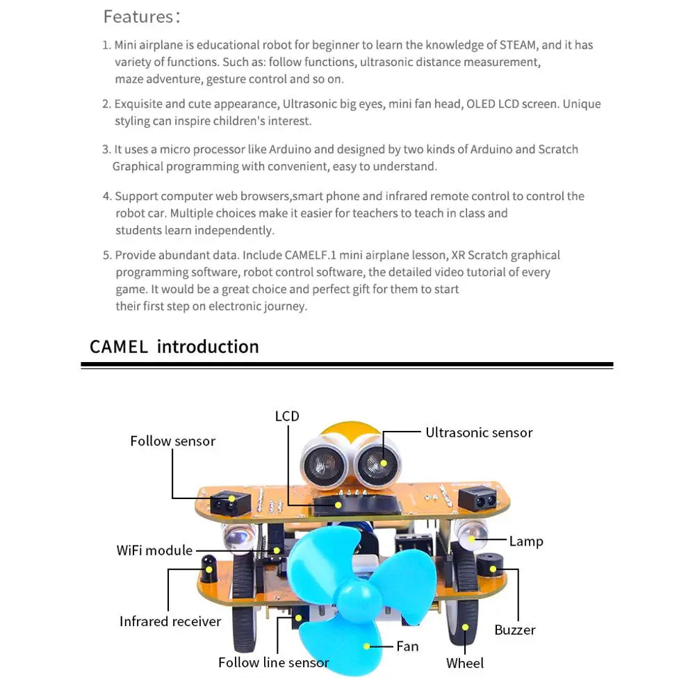 XiaoR GEEK CAMEL F.1 Mixly, Scratch Programmable WiFi Robot Arduino STEAM Education for Kids Students