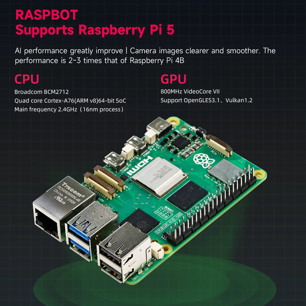 Yahboom Raspbot AI Vision Robot Car with FPV camera for Raspberry Pi 5(With Raspberry Pi 5 2G Board)