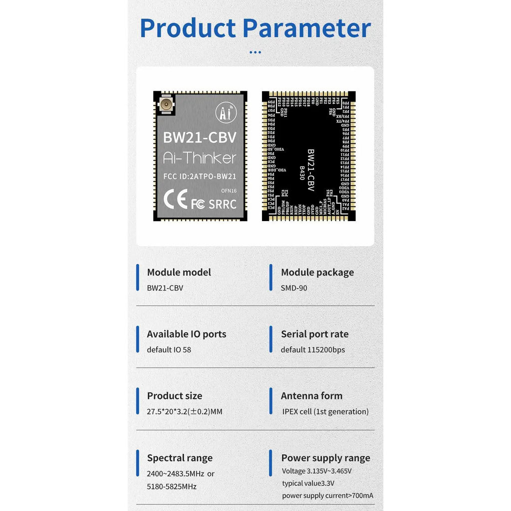 Ai-Thinker dual-band WiFi+BLE5.1 Bluetooth module/Local AI visual recognition module BW21-CBV