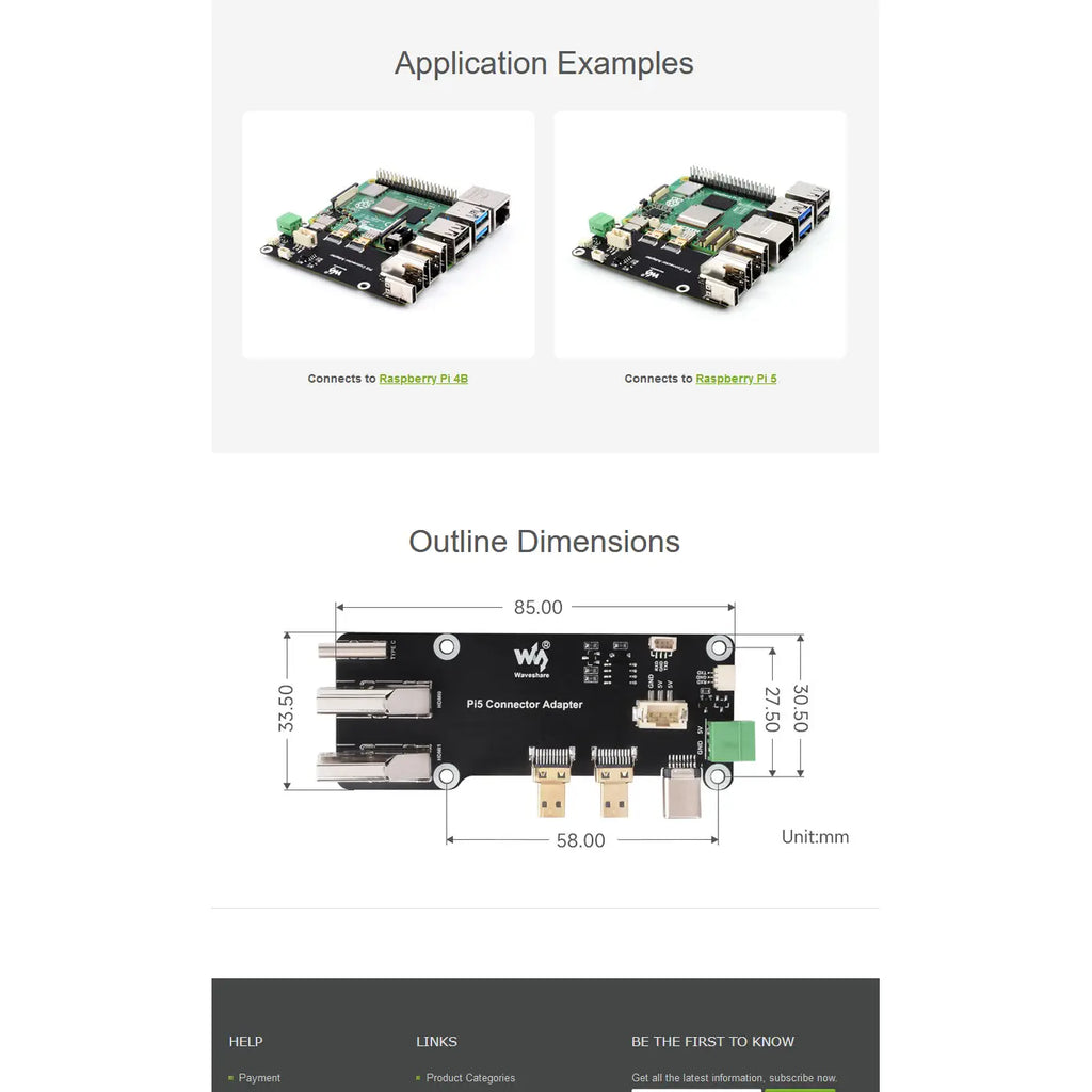 Waveshare Micro HDMI to HDMI Multifunctional Adapter, Compatible with Raspberry Pi 5 / 4B, Two Power Supply Methods