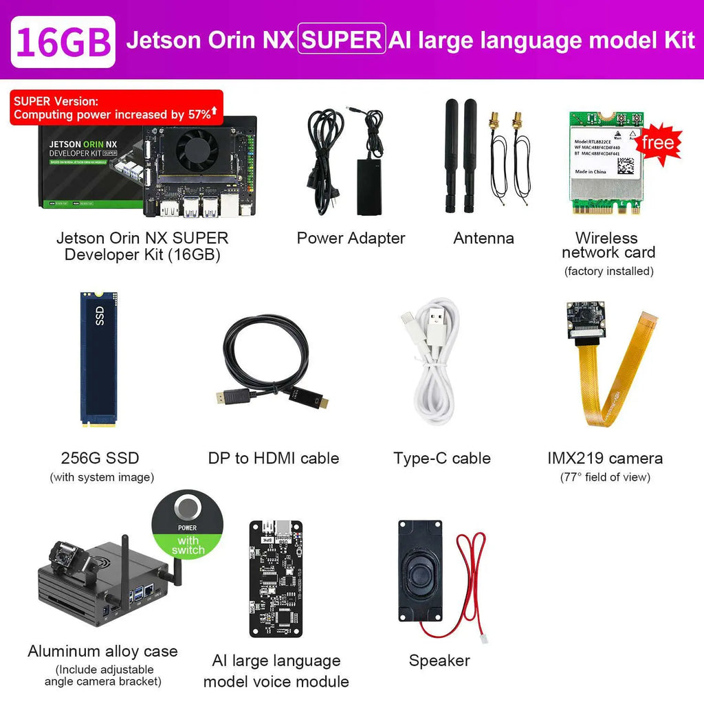 Jetson Orin NX Developer Kit 16GB RAM Super Version with NVIDIA Core Module-AI Large Model Developer Kit