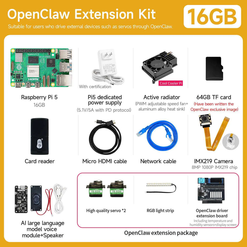 Raspberry Pi 5 AI Large Model Board-16GB OpenClaw Kit