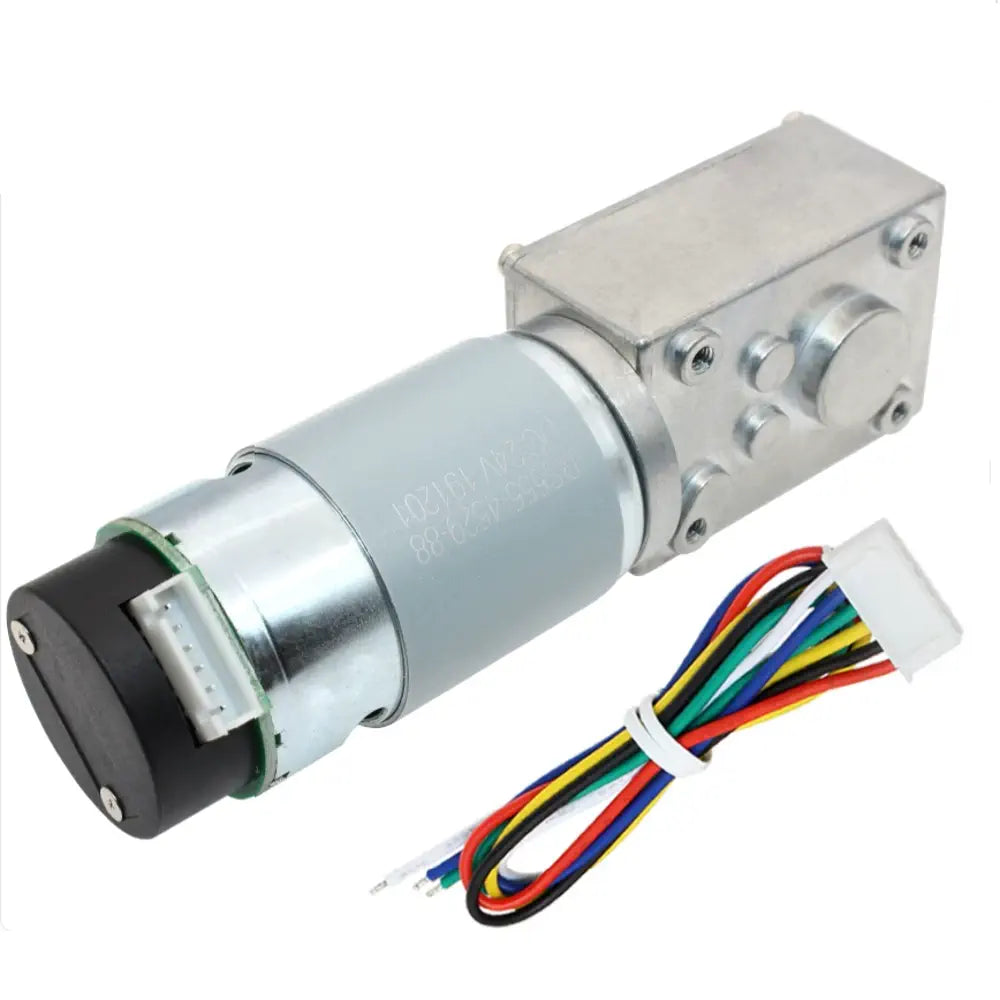 High Torque Gearmotor Self-Locking Worm Gear Motor w/ Encoder - 12V, 140RPM