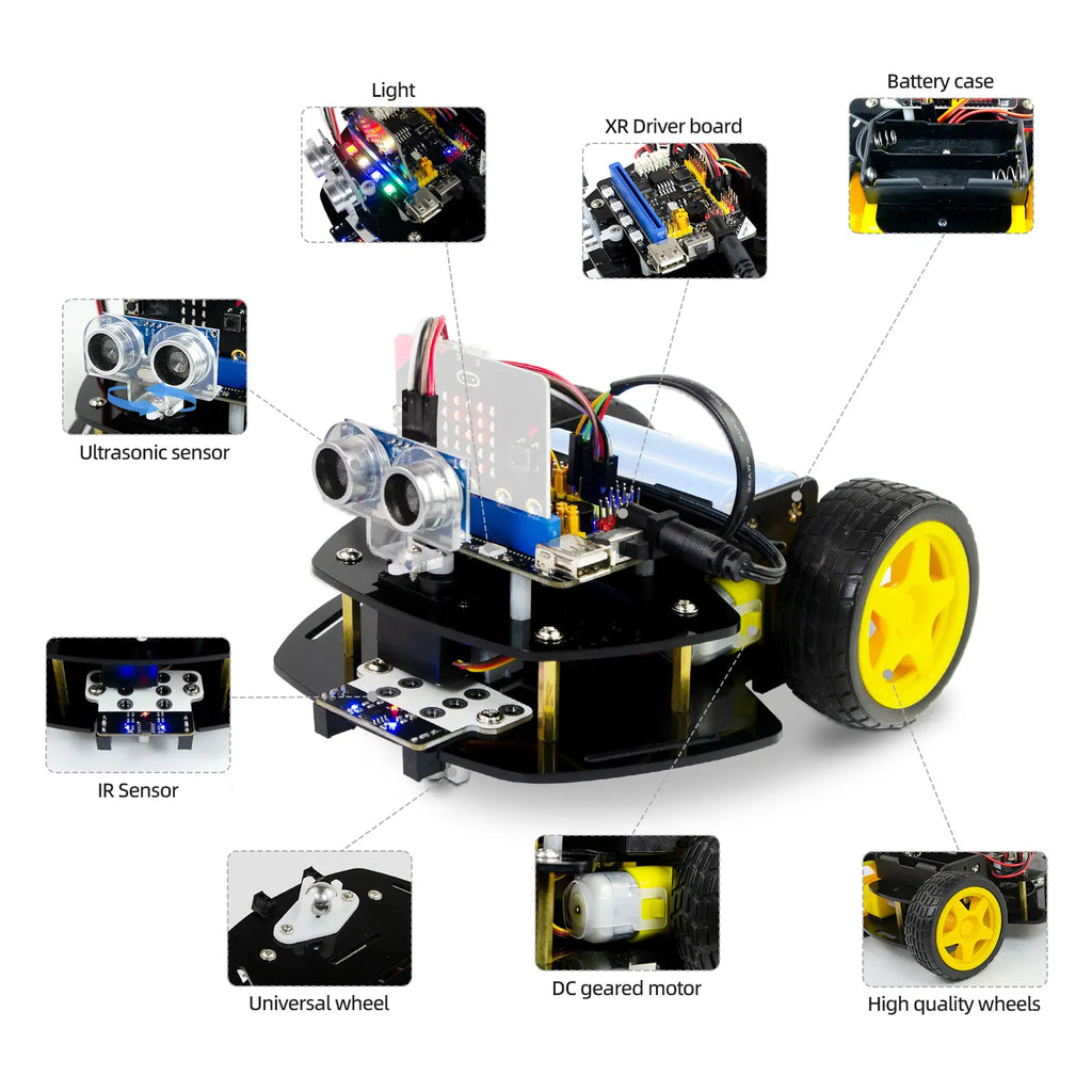 2WD Robot Car Kit for Micro:bit V2 and V1.5(Not Contained), Graphical Makecode Coding Car with Ultrasonic Sensor, DIY Programmable Car for Adults Teens STEM Education Project
