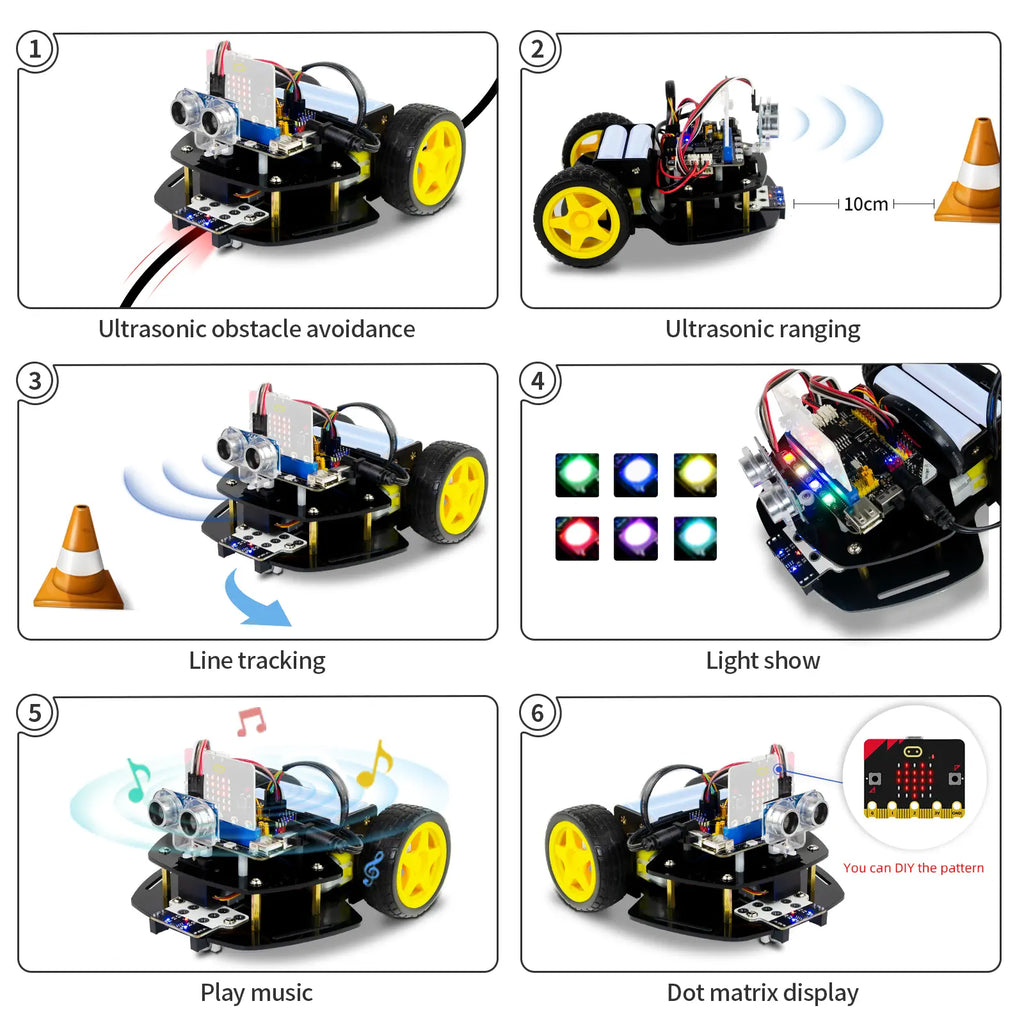 2WD Robot Car Kit for Micro:bit V2 and V1.5(Not Contained), Graphical Makecode Coding Car with Ultrasonic Sensor, DIY Programmable Car for Adults Teens STEM Education Project