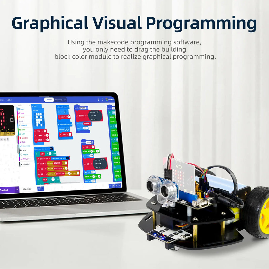 2WD Robot Car Kit for Micro:bit V2 and V1.5(Not Contained), Graphical Makecode Coding Car with Ultrasonic Sensor, DIY Programmable Car for Adults Teens STEM Education Project