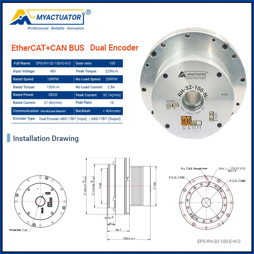Myactuator RH-32 collaborative robot joint module, innovative cross roller bearing structure, equipped with EtherCAT Gigabit bus