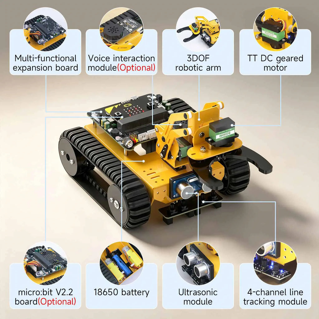 Yahboom Last:bit Programmable Tank Car with 3DOF Robotic Arm(Standard Version with Microbit V2)