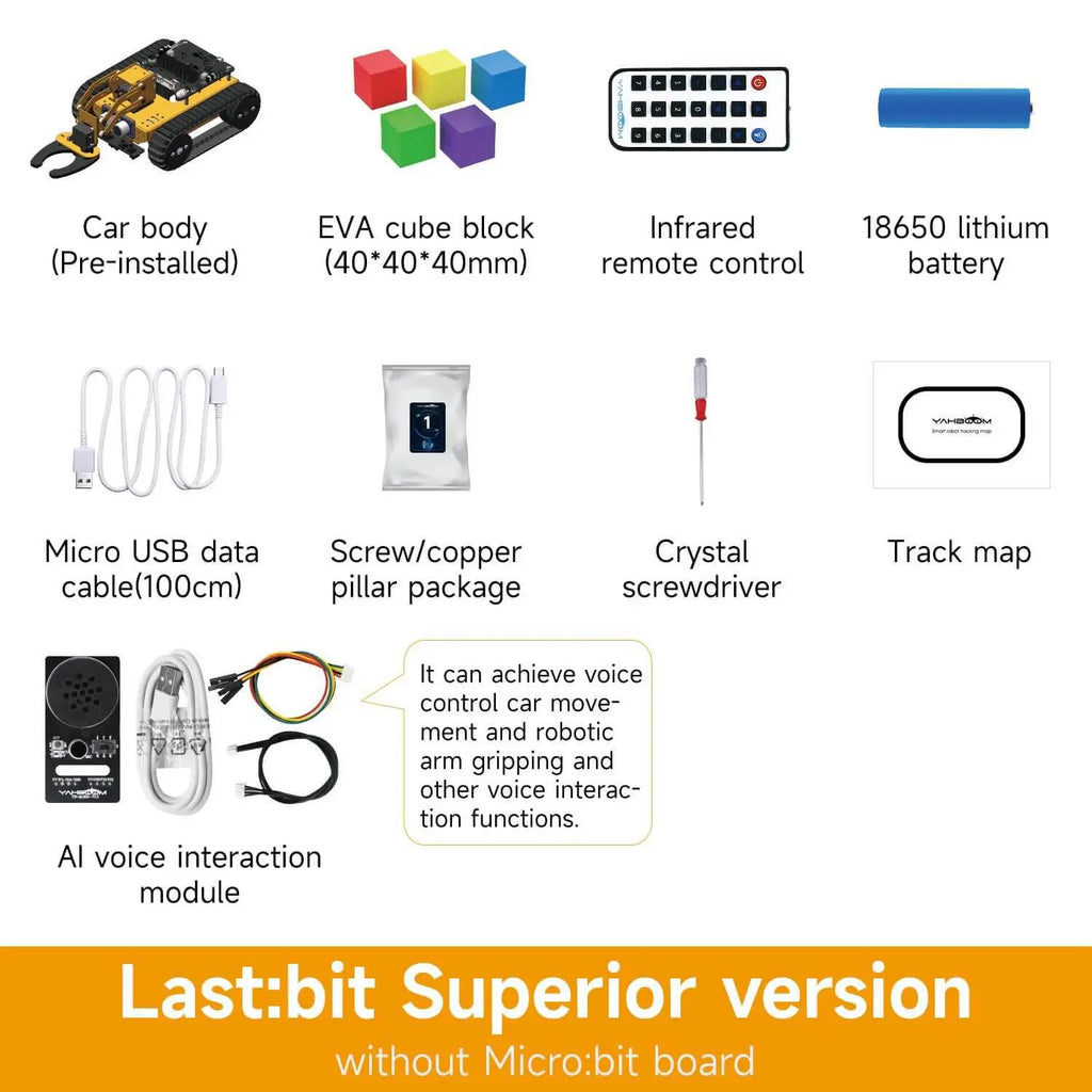Yahboom Last:bit Programmable Tank Car with 3DOF Robotic Arm(Superior Version without Microbit)