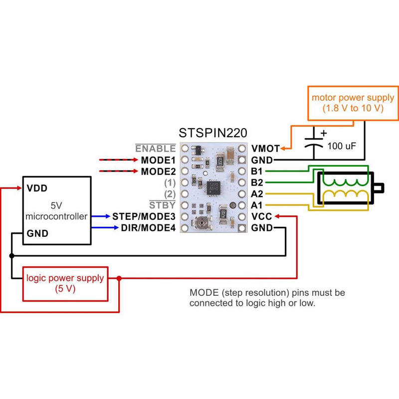 STSPIN220 Low-Voltage Stepper Motor Driver Carrier (Header Pins Soldered)