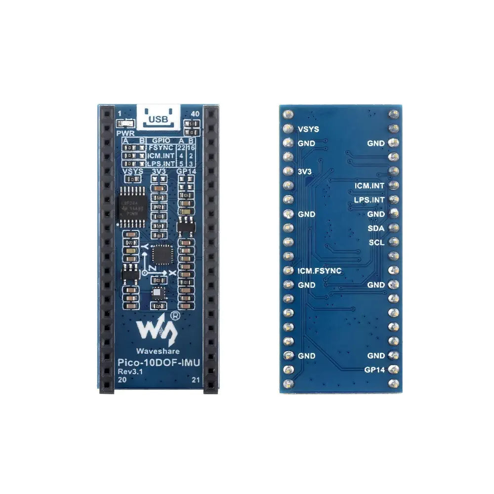 Waveshare 10-DOF IMU Sensor Module for Raspberry Pi Pico, onboard ...