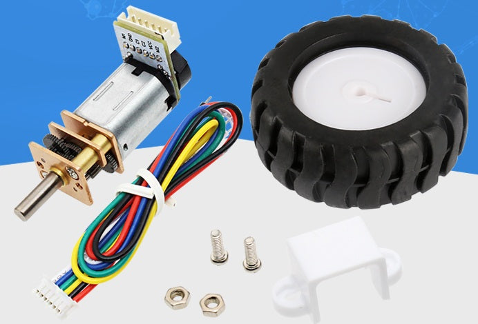 12mm 3V Micro Metal Gearmotor w/ Encoder &amp; 43mm Wheel Kits for Smart Robot DIY
