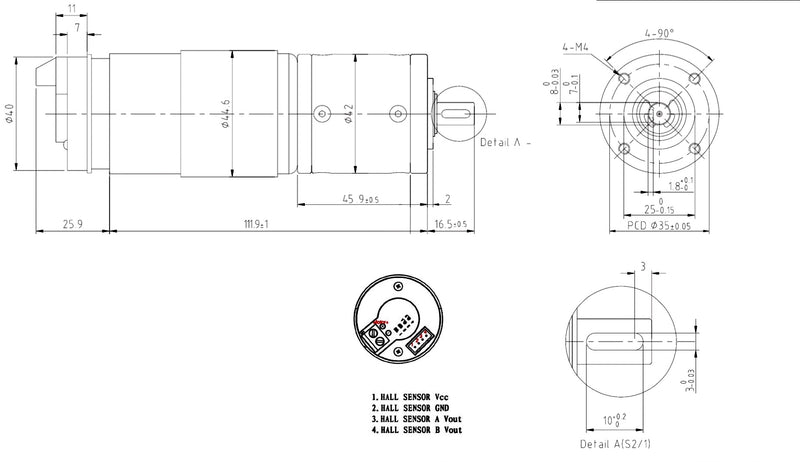 43RPM DC12V Planetary Gearbox w/ 144:1 Ratio &amp; 13PPR Hall Sensor Encoder
