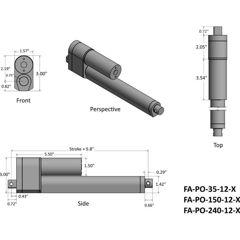  4" Stroke 150 lbs Force Linear Actuator w/ Potentiometer Feedback 