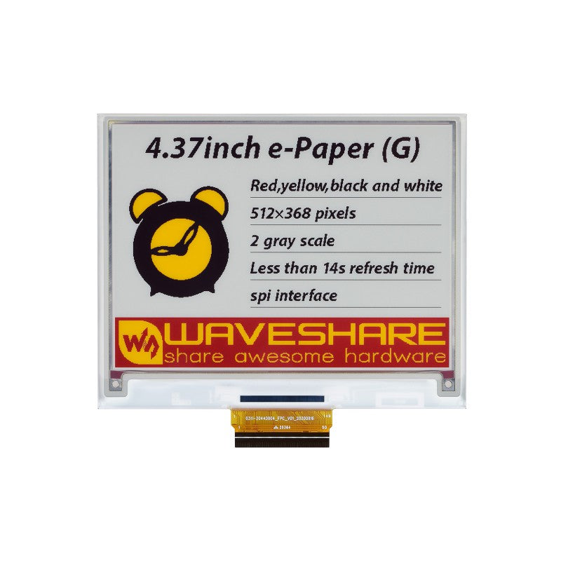 Waveshare 4.37inch E-Paper (G) Raw Display, 512x368, Red/Yellow/Black/White