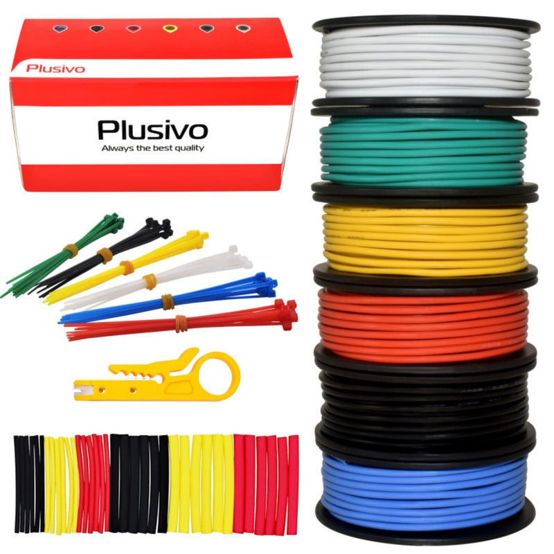 Plusivo 20AWG Hook Up Wire Kit w/ PVC Jacket - 6 Colors (7m each)