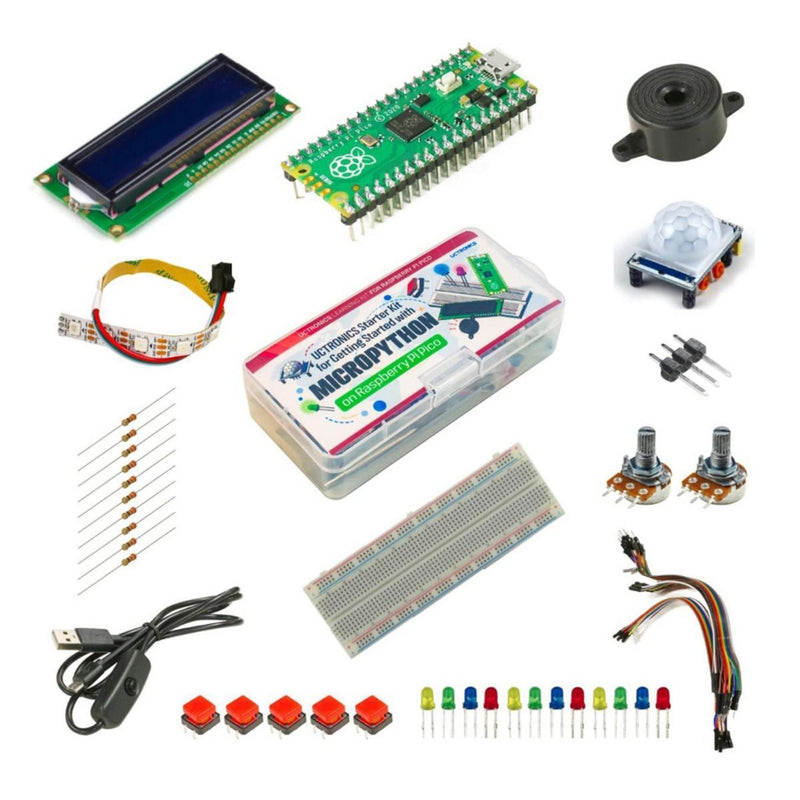 Raspberry Pi Pico Starter Kit w/ Breadboard, LED, Motion Sensor Display & More